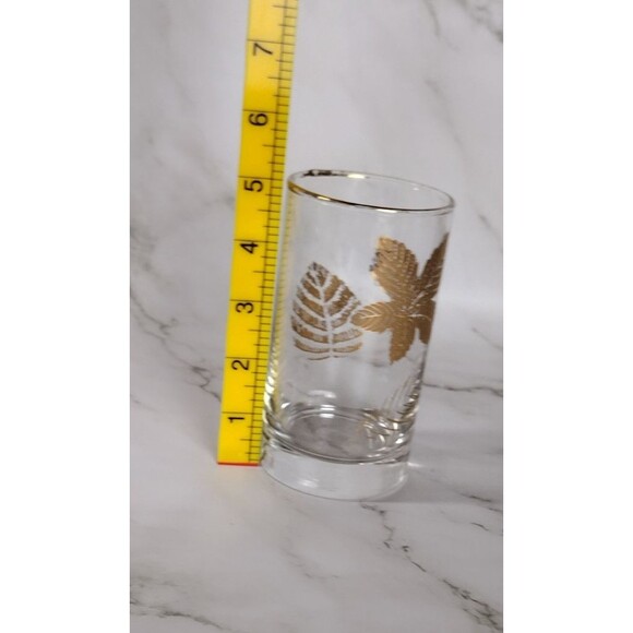 Vintage Libbey Gold Maple Leafe Etched Clear Glass Juice TumblerGold Rim MCM - Picture 5 of 6